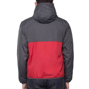 Men's Hooded Color Blocking Puffer Jacket Windproof Zipper Closure Regular Fit Winter Casual Wear <b>Red</b> and Gray - Product Image 6