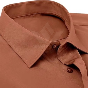 เสื้อเชิ้ตผู้ชายสีน้ำตาลล้วน แขนยาว ติดกระดุม ผ้าฝ้าย สำหรับใส่ทำงานหรือลำลอง มีกระเป๋าเสื้อ - Product Image 5