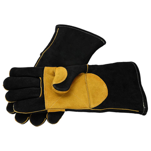 Gants de soudage résistants au feu et à la chaleur, en cuir de vachette noir et jaune, robustes, pour la protection personnelle - Product Image 2