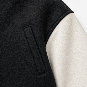 Veste varsity unisexe noire de haute qualité 100% laine coupe-vent à col montant avec fermeture boutonnée coupe classique décontractée pour l'hiver - Product Image 6
