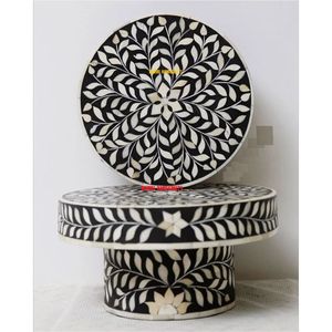 Soporte Redondo de Lujo para Tartas con Incrustaciones de Hueso, Pedestal Floral Hecho a Mano, Plato para Servir Postres para Bodas, Fiestas, Hogar, Hotel, Mesa - Product Image 3