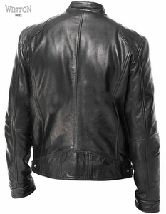 <b>Brown</b> <b>Faux</b> <b>Leather</b> Motorcycle <b>Jacket</b> <b>Men</b> Stand Collar Zipper Windproof Breathable Casual Winter Riding Outerwear Finished Front - Product Image 6