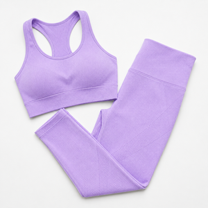 Conjunto de yoga sin costuras para mujer, leggings de cintura alta, sujetador deportivo tipo racerback, conjunto de ropa deportiva para gimnasio y fitness - Product Image 3