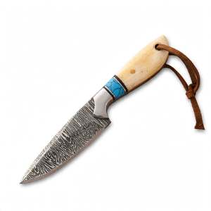 Outil utilitaire d'extérieur artisanal en acier Damas avec incrustation de pierre turquoise, manche en os de chameau et bolster en acier inoxydable - Product Image 5