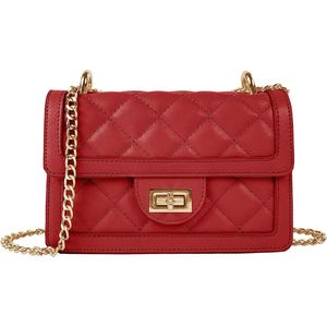 Bolso bandolera rojo acolchado con correa de cadena, bolso con solapa de piel sintética para uso diario y viajes - Product Image 1