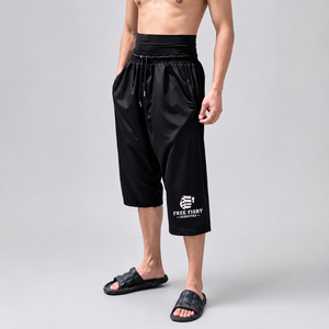 Customized Casual Unisex Awrah Shorts Muslim Mid-Knee Elastic Waist Solid Polyester/Cotton <b>Canvas</b> Eco-Friendly Waterproof Front - Product Image 3