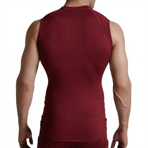 <b>Men's</b> Maroon Sleeveless <b>Compression</b> Tank Top O-Neck Moisture Wicking Breathable Quick Dry Sporty Fit Knitted Spandex Polyester - Product Image 3