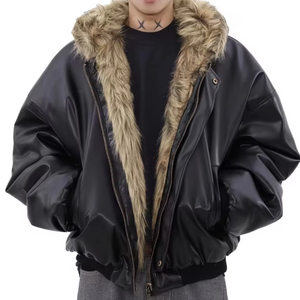 Veste d'extérieur de luxe vintage courte en cuir véritable américain, réversible, à capuche, imperméable, respirante, écologique, épaisse pour le printemps - Product Image 1