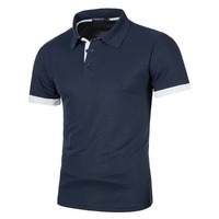 Chemise à manches courtes bleu marine pour homme, 100% polyester, tricot piqué respirant, couleur unie, coupe décontractée, col boutonné