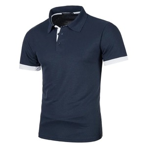 Chemise à manches courtes bleu marine pour homme, 100% polyester, tricot piqué respirant, couleur unie, coupe décontractée, col boutonné - Product Image 1