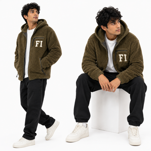 Blouson à capuche zippé en polaire pour homme, en tissu sherpa doux, avec poches et poignets côtelés, vêtement d'extérieur décontracté d'hiver, fournisseur USA - Product Image 3