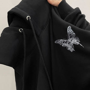 Sudadera con Capucha Unisex con Cierre, Corte Holgado, Estampado de Mariposas, Informal, para Otoño, 100% Algodón, Transpirable - Product Image 4