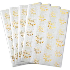 100 Fogli di Carta Velina Bianca e Oro Metallizzato 'Grazie' in Formato Grande 50,8 x 35,6 cm per Sacchetti Regalo e Confezioni - Product Image 1