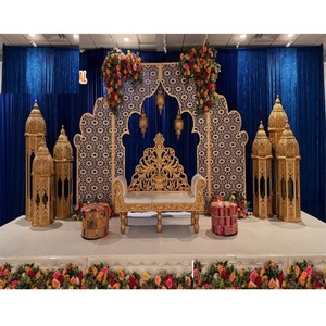 Luxury Golden Muslim Wedding Stage <b>Backdrop</b> Buy Mughal-Style Laser-Cut Wedding <b>Backdrop</b> Panels Modern Mehraab Arch <b>Frames</b> Setup - Product Image 5