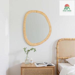 Espejo de Ratán, 31.5x25.2 Pulgadas, Espejo de Pared Asimétrico de Ratán Estilo Boho para Baño, Sala de Estar - Product Image 3