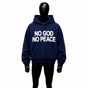 <b>Navy</b> Blue No God No Peace Graphic Hoodie Oversized Streetwear Pullover Sweatshirt Unisex <b>Men</b> Women Casual Fashion Hooded Top Fit - Product Image 1