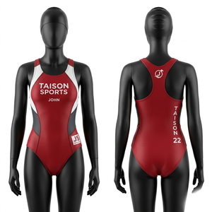 Premium 180 GSM polyester spandex swimwear uniform <b>blue</b> with light <b>blue</b> side panels heat transfer custom logo durable fit - Product Image 6