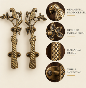 Tirador de Puerta Heritage Parrot con Acabado Dorado Antiguo, Tirador de Gabinete con Diseño de Rama Botánica, Herraje Ornamental para Interiores de Lujo - Product Image 2