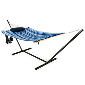Ensemble de chaise suspendue en coton avec support, coussin et porte-gobelet, pour usage intérieur/extérieur - Product Image 2
