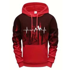 Sweat-shirt à capuche unisexe noir et gris avec imprimé Cœur de Montagne, décontracté, coupe classique, avec poche, manches longues, tricoté, respirant, pour l'hiver - Product Image 5