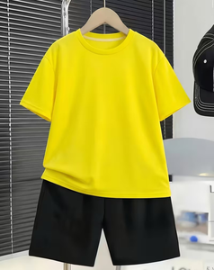 Pink O-Neck Short Sleeve T-Shirt Black Shorts 2pcs Casual Summer Set Unisex Breathable Quick Dry Polyester/Cotton Solid Clothing - Product Image 5