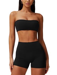 Conjunto de Yoga sin Costuras de 2 Piezas, Top Corto de Cintura Alta y Pantalones Cortos, Ropa Deportiva sin Tirantes de Color Sólido para Mujer - Product Image 5