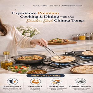 Stainless Steel Chimta <b>Tong</b> for <b>Kitchen</b> Cooking & Serving | Rust Resistant | Silver | 25 cm | Hand Wash Only - Product Image 2