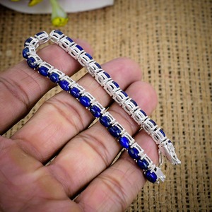 Pulsera de tenis de plata de ley con lapislázuli azul, pulsera de eslabones con gemas ovaladas, joyería fina hecha a mano para mujeres y seres queridos. - Product Image 6