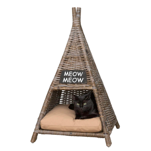 Artex HaiNam Woven Rattan Cat <b>Bed</b> Cave Triangle Shape Indoor All Seasons Removable Cushion <b>Comfortable</b> Pet <b>Bed</b> for Cats - Product Image 1