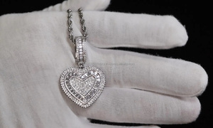 Collar con Colgante de Lazo Plateado para Mujer, con Moissanita, Chapado en Rodio, Plata de Ley, Estilo Hip Hop, Corte Baguette, Ideal para Regalo - Product Image 4