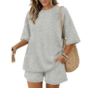 Women's Black 2-Piece <b>Knitted</b> <b>Set</b> O-Neck Loose Top With Pocket Shorts Casual Breathable Spring Summer Wear - Product Image 5