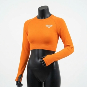Haut court de sport pour femme à col rond, manches longues, décontracté, séchage rapide, coupe ajustée, avec passe-pouce - Product Image 4