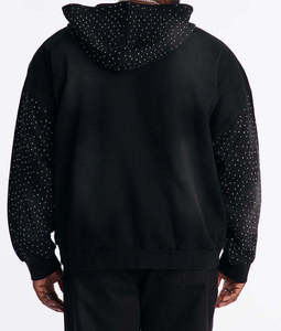 Sudadera con capucha negra extragrande con cremallera y patrón de puntos brillantes para hombre, de poliéster tejido, para otoño, corte regular - Product Image 3