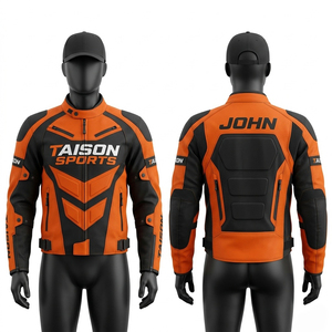 Premium Quality 320 GSM PU Leather Motor <b>Bike</b> <b>Jacket</b> Orange Black Panel Design Custom Logo Racing Protective Riding Wear - Product Image 1