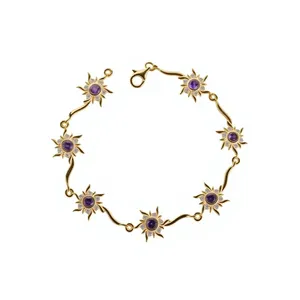 Pulsera con Dije de Sol Celestial, Circonita Cúbica, Plata de Ley, Chapado en Oro de 14K, Joyería Minimalista de Lujo para Aniversario - Product Image 1