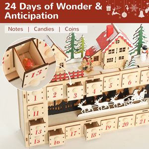 Calendario dell'Avvento con 24 Luci LED Effetto Legno, Funzionamento a Batteria, Decorazioni Natalizie con Cassetti - Product Image 5