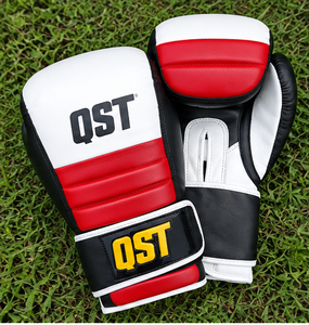 Gants de boxe professionnels en cuir PU rouge, blanc et noir, avec sangle de poignet réglable, équipement d'entraînement, gants de boxe avec logo personnalisé - Product Image 6