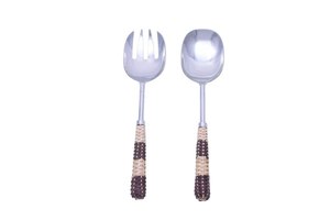 Latest Design 18/8 Stainless Steel <b>Salad</b> Servers Set With Rattan Woven Handles Eco-Friendly Kitchen Utensils At Best Price - Product Image 6