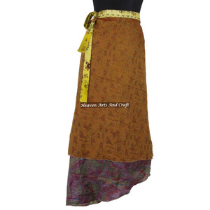 Indian Vintage 2 Layer Magic Hippie Sari Silk <b>Wrap</b> <b>Skirts</b> for Beach Wear 2 Layer Reversible Magic Silk Saris <b>Wrap</b> Long <b>Skirt</b> - Product Image 3
