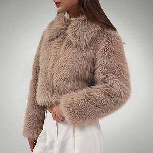 เสื้อโค้ทขนสัตว์เทียมแบบมีฮู้ดสไตล์ยุโรป ทำมือ ผลิตในมองโกเลีย ขายส่ง สำหรับฤดูหนาว แฟชั่นผู้หญิง แบบสั้น - Product Image 1