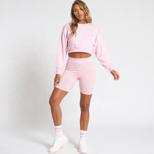 <b>White</b> Mini Ribbed Crop Top Biker Shorts 100% Cotton High Waist Stretchy Solid Eco-friendly Breathable Compression Scrunch Yoga - Product Image 2