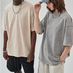 เสื้อยืดผ้าฝ้ายหนาขนาดใหญ่สำหรับผู้ชายทรงหลวมสไตล์วินเทจ เสื้อยืดแขนสั้นแบบยูนิเซ็กส์ เสื้อลำลองสวมใส่สบายสไตล์สตรีทแวร์ทรงหลวม - Product Image 3