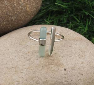 Bague Minimaliste Classique en Argent Sterling avec Cadran Sertie de Calcédoine Aqua Naturelle, Bijou Délicat en Pierre Précieuse Bleue pour Femme, Cadeau d'Anniversaire - Product Image 4