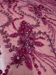 Última tela de encaje para vestido de novia 2026, color rosa fucsia y con cuentas plateadas, para fabricante de telas personalizadas hechas a mano para novias. - Product Image 4