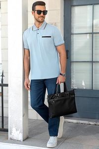 Polo à manches courtes pour homme, décontracté, en coton, avec poche - Product Image 2