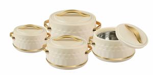 Ensemble de 4 casseroles en acier inoxydable Anax Pearl Elegance, ensemble de service thermique de luxe en ivoire avec accents dorés - Product Image 1