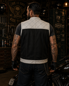 Gilet matelassé en cuir noir pour homme, sans col, avec poches, coupe-vent, écologique, style motard décontracté, vêtement d'extérieur pour l'hiver - Product Image 5