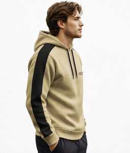 เสื้อฮู้ดผู้ชาย ผ้าฝ้าย 80% หนานุ่ม ทรงหลวม แขนเสื้อแบบแร็กแลน มีซับใน สวมใส่สบาย สีเบจ สีดำ - Product Image 2