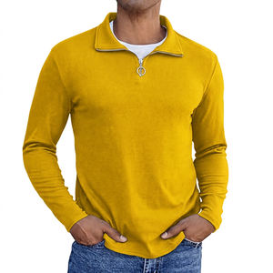 <b>Men</b> Quarter <b>Zip</b> Solid Knitted Long Sleeve Pullover Casual Regular Fit Breathable Polyester <b>Top</b> Autumn Wear - Product Image 5
