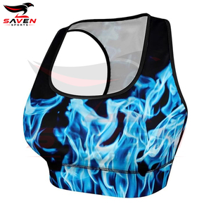Meilleur produit : Soutien-gorge de sport pour femme Blue Flame Fire, rembourré, pour l'entraînement, coupe ajustée, col en U, respirant, couleur unie - Product Image 3